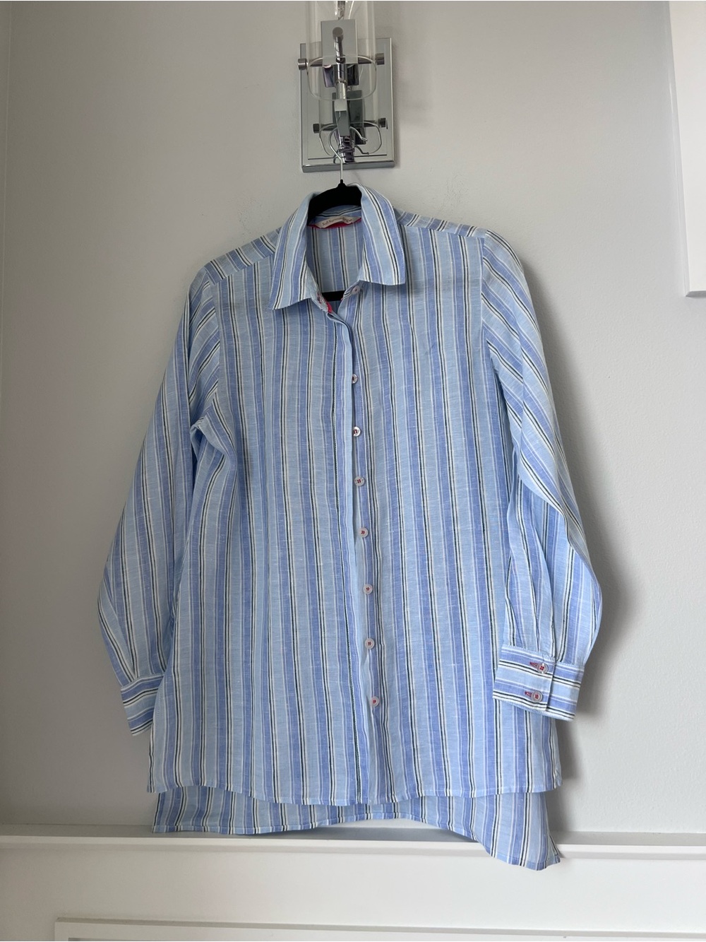 Soft Surroundings Blue and White Striped Relaxed Button Shirt
